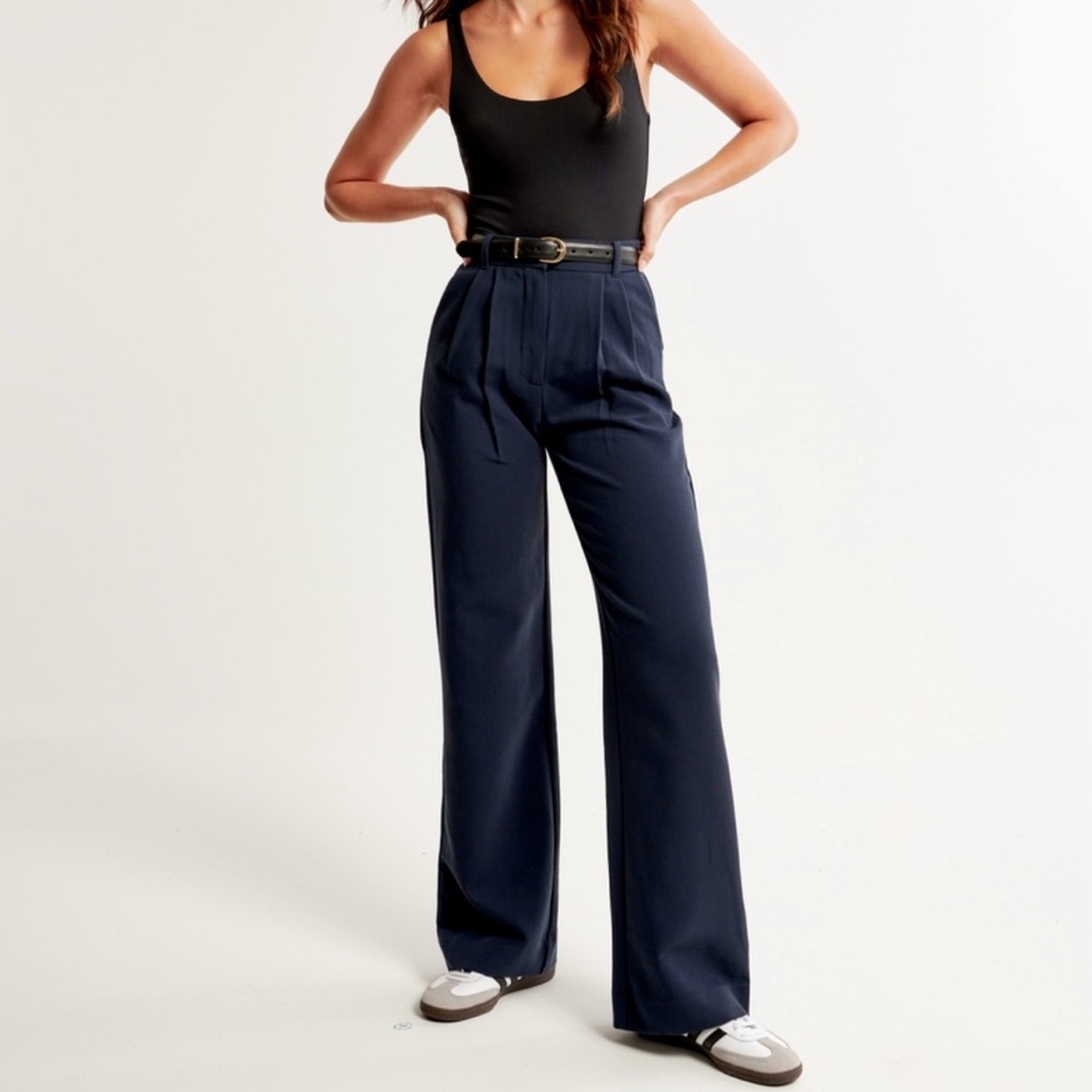 Abercrombie & Fitch Navy Wide-Leg Trousers